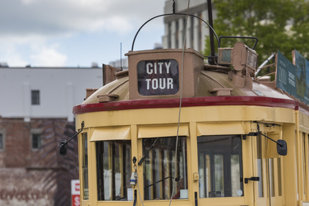 CHRISTCHURCH - November 08 2014: ChristChurch tram before tramway system was damaged by the Christchurh earthquake in 2012, New Zealand.のeditorial素材