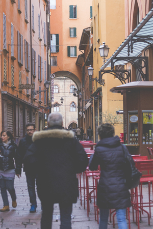 BOLOGNA, ITALY - 05 MARCH, 2016:General view of the downtown streets. Bologna is the largest city (and the capital) of the Emilia-Romagna Region in Italy.のeditorial素材