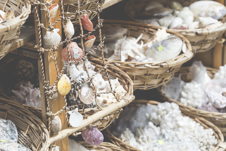 Starfish and seashells souvenirs for saleの写真素材