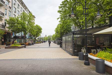 SOFIA BULGARIA APRIL 14 : Street scene of downtown city of Sofia, Bulgaria.のeditorial素材