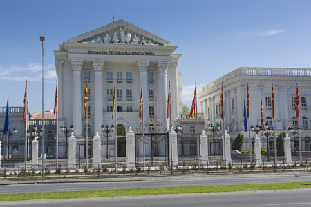 SKOPJE, MACEDONIA - APRIL15, 2016: White government building on spring day.のeditorial素材