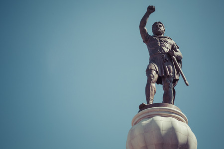 Statue of Filip II, father of Alexander the Great monument, Church, statues and street view in downtown of Skopje, Macedoniaのeditorial素材