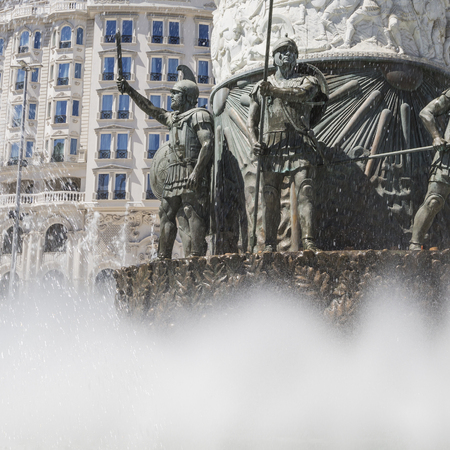 SKOPJE, MACEDONIA - APRIL 14, 2016:Statue of Alexander the Great on main square in downtown of Skopje, fountain detail.のeditorial素材