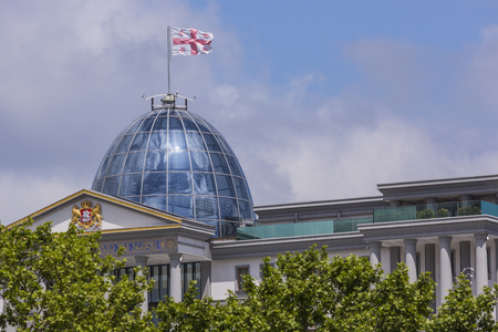 TBILISI, GEORGIA - MAY 07: The main Office of the President at sunset on May 07, 2016 in Tbilisi. The office is located on the left bank of the Kura River, in the Avlabari district.のeditorial素材