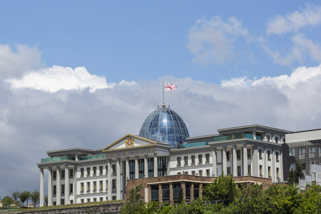 TBILISI, GEORGIA - MAY 07: The main Office of the President at sunset on May 07, 2016 in Tbilisi. The office is located on the left bank of the Kura River, in the Avlabari district.のeditorial素材