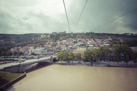 TBILISI, GEORGIA - MAY 07, 2016: Bridge over the river of Tbilisi, Georgia. Tbilisi is the capital and the largest city of Geogia with 1,5 mln people populationのeditorial素材