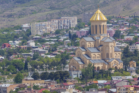 Aerial view of Holy Trinity Cathedral of Tbilisi, Georgia