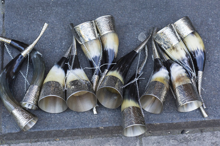 Cow horn popular souvenir from Georgia.の写真素材