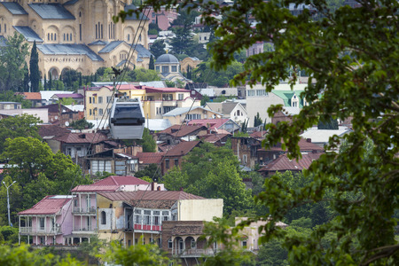 TBILISI, GEORGIA - MAY 07, 2016: Tbilisi city center aerial view from Narikala Fortress, Georgiaのeditorial素材