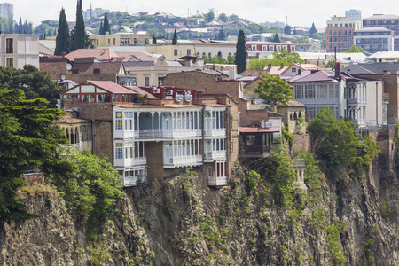 TBILISI, GEORGIA - MAY 07, 2016: Tbilisi city center aerial view from Narikala Fortress, Georgiaのeditorial素材