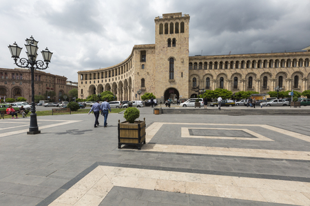 YEREVAN, ARMENIA-MAY 02: Republic Square and Ministry of Foreign Affairs of Armenia on May 02, 2016. Building is located in center of Yerevan. It was erected in the 40s. XX centuryのeditorial素材