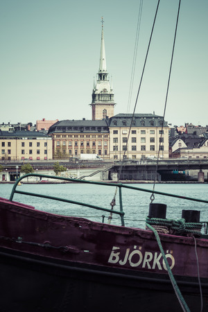 Scenic panorama of the Old Town (Gamla Stan) pier architecture in Stockholm, Swedenのeditorial素材