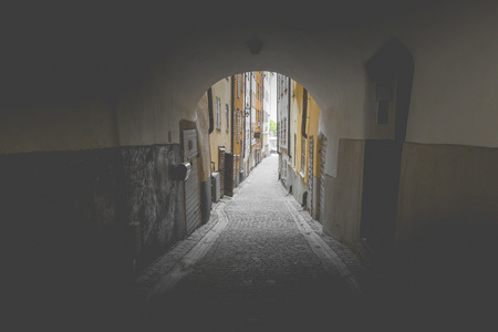 Narrow Street in Old Town (Gamla Stan) of Stockholm, Swedenの写真素材