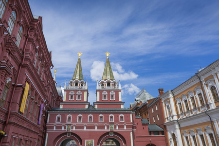 MOSCOW, RUSSIA - JUNE 03: View on Voskresenskie gate in Kremlin Castle on June 03, 2016 in Moscow, Russiaのeditorial素材