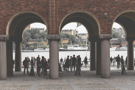 Stockholm, Sweden, 21 May, 2016. Unknown people visiting City Hall -Stadshuset, sightseeing in Stockholmのeditorial素材