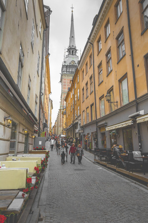 STOCKHOLM, SWEDEN - MAY 21, 2016: Narrow Street in Old Town (Gamla Stan) of Stockholm, Swedenのeditorial素材