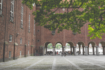 Stockholm, Sweden, 21 May, 2016. Unknown people visiting City Hall -Stadshuset, sightseeing in Stockholmのeditorial素材