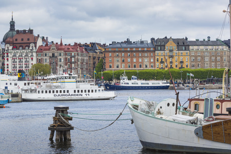 STOCKHOLM - SWEDEN - 21 MAY, 2016.Scenic panorama of the Old Town (Gamla Stan) pier architecture in Stockholm, Swedenのeditorial素材