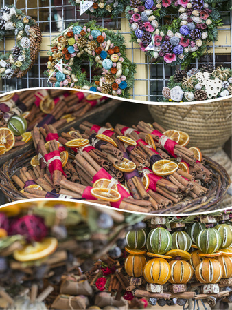 Collage of Christmas Market images - background (my photos)の写真素材