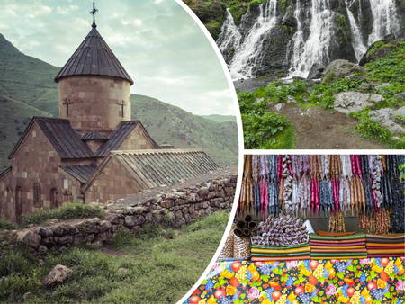 Collage of Monasteries ( Armenia ) images - travel background (my photos)の写真素材