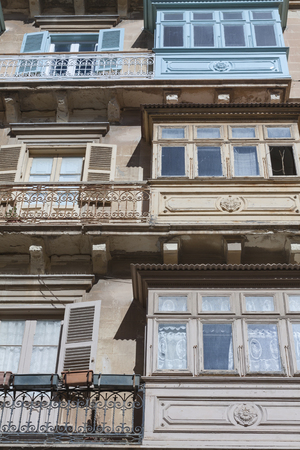 VALLETTA -MALTA - APRIL 13, 2016: Traditional Maltese architecture in Valletta, Maltaのeditorial素材