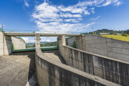 NIEDZICA, POLAND - JUNE 21: Dam in Niedzica, next to the lake Czorsztynskie on June 21, 2016 in Niedzica.のeditorial素材