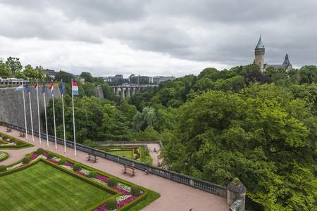 LUXEMBOURG CITY - LUXEMBOURG - JULY 01, 2016: Modern part of Luxembourg city in a cloudy day.のeditorial素材