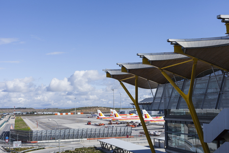 MADRID, SPAIN - FEBRUARY 16: Madrid Barajas airport, main international airport of the capital of Spain of Madrid on February 16, 2016 in Madrid, Spain.のeditorial素材