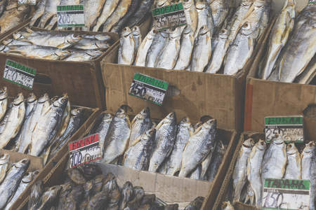Dried salted fish at a farmers market in Odessa, Ukraine.の写真素材