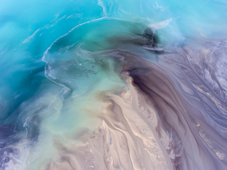 Degraded landscape in Poland. Destroyed land. View from above. Surrealistic lake.の写真素材