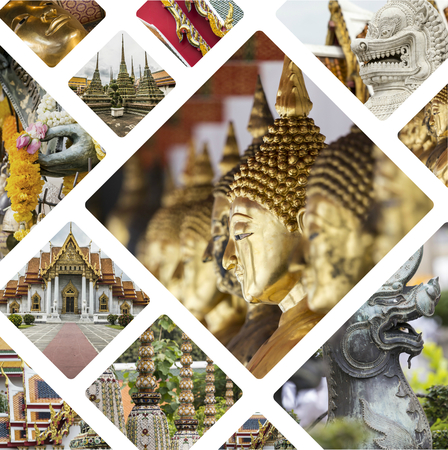 Collage of Bangkok (Thailand) images - travel background (my photos)の写真素材