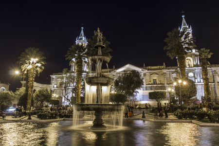 AREQUIPA, PERU - MAY 06, 2016: Colonial houses on Plaza de Armas square in Arequipa, Peruのeditorial素材