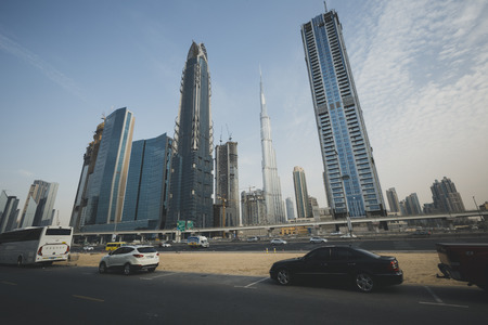 DUBAI, UAE - JANUARY 18, 2017 : Dubai skyline with Burj Khaleefa the tallest building over the horizon, United Arab Emirates, Middle East.のeditorial素材