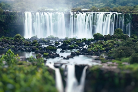 Iguassu Falls, the largest series of waterfalls of the world, view from Brazilian side の写真素材