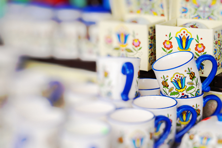 Colorful ceramics in traditonal polish market. の写真素材