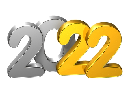 3D Gold Number New Year 2022 on white backgroundの写真素材