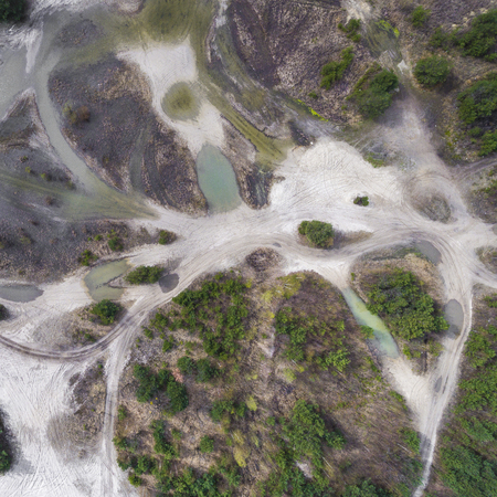 Lake and forest during spring time. View from above.Dabrowa Gornicza, Poland.