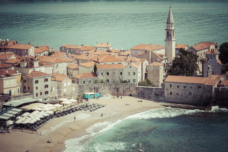 Sew view to the Old Town od Budva in Montenegroのeditorial素材