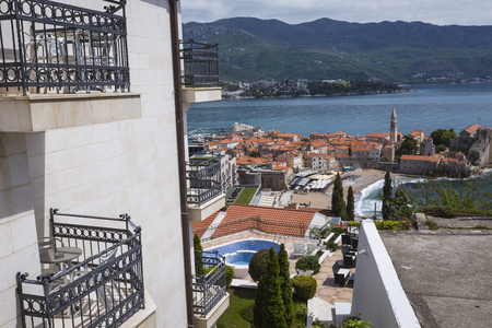 Sew view to the Old Town od Budva in Montenegroのeditorial素材