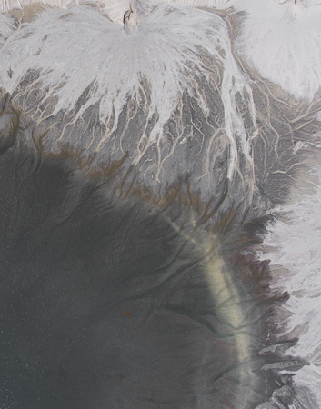 Degraded landscape in Poland. Destroyed land. View from above. Surrealistic lake.の写真素材