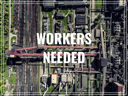 Word Workers Needed over industrial place from above.の写真素材