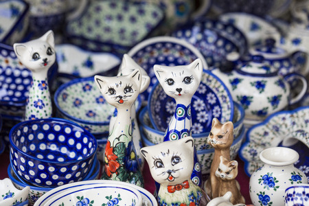 Traditional polish ceramic at local sale market.の写真素材