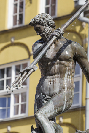 Fountain of the Neptune in old town of Gdansk, Polandのeditorial素材