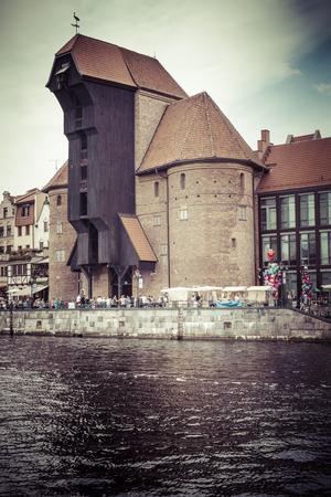 GDANSK, POLAND - AUGUST 04, 2017: Historic port crane at Motlawa river in Gdansk.