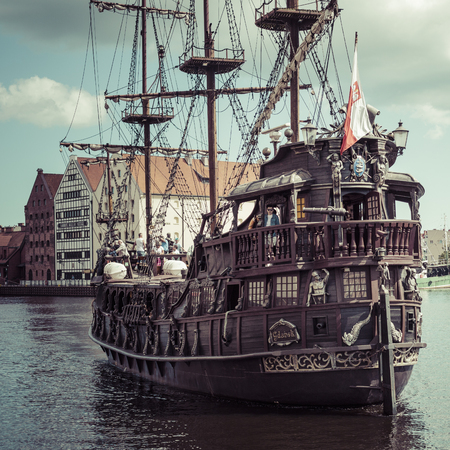 GDANSK, POLAND - AUGUST 04,2017:Pirate ship at Motlawa river in Gdansk, Poland.