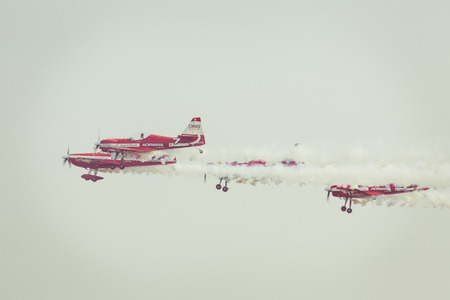 RADOM, POLAND - AUGUST 26, 2017 :Aerobatic group formation "Zelazny" during  Air Show Radom 2017.のeditorial素材