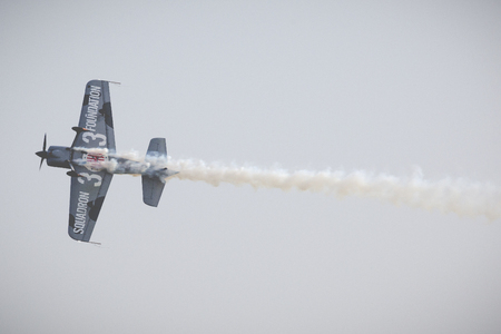 RADOM, POLAND - AUGUST 26, 2017 :  Polish aerobatic pilot Artur Kielak in XtremeAir Sbach 342 aerobatic plane during Air Show Radom 2017.のeditorial素材