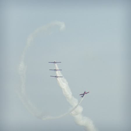 RADOM, POLAND - AUGUST 26, 2017 :Aerobatic group formation "Zelazny" during  Air Show Radom 2017.のeditorial素材