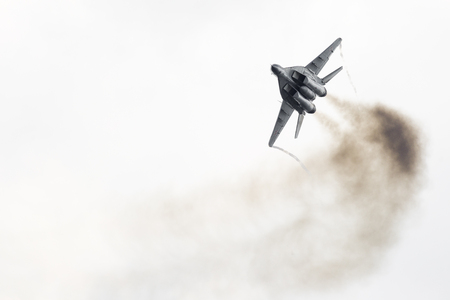 RADOM, POLAND - AUGUST 26:  Polish F-16 makes its show during Air Show Radom 2017 on August 26, 2017 in Radom, Polandのeditorial素材