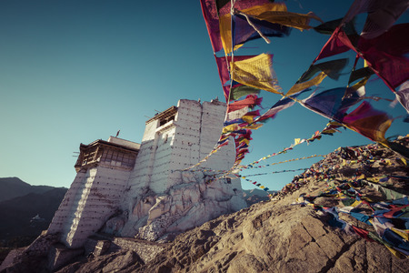 Prayer tibetan flags near the Namgyal Tsemo Monastery in Leh, Ladakhのeditorial素材